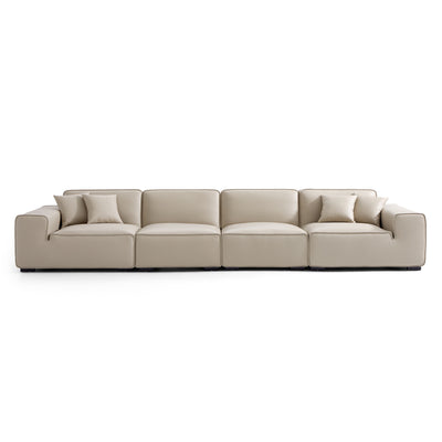 Domus Modular Dark Gray Leather Sofa-Beige-165.3"