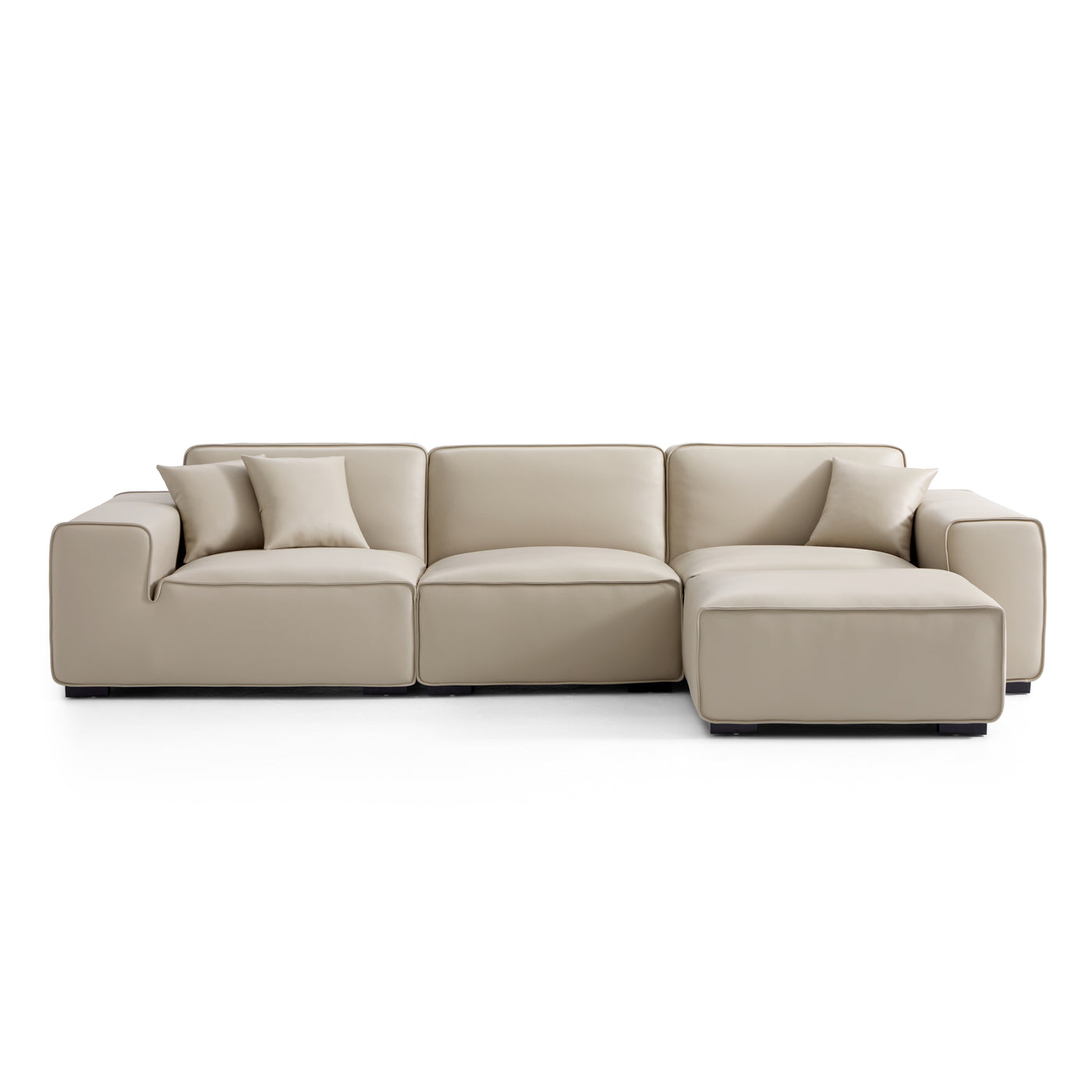 Domus Modular Dark Gray Leather Sofa and Ottoman-Beige