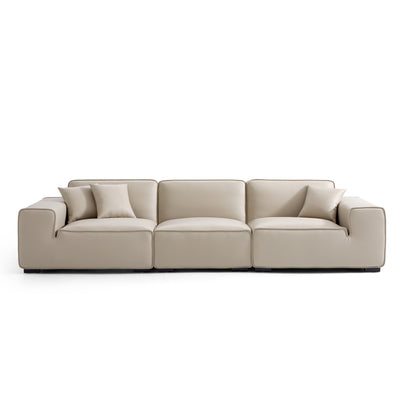 Domus Modular Dark Gray Leather Sofa-Beige-129.9"