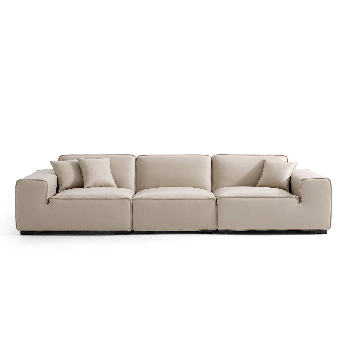 Domus Modular Black Leather Sofa Set-Beige-129.9″