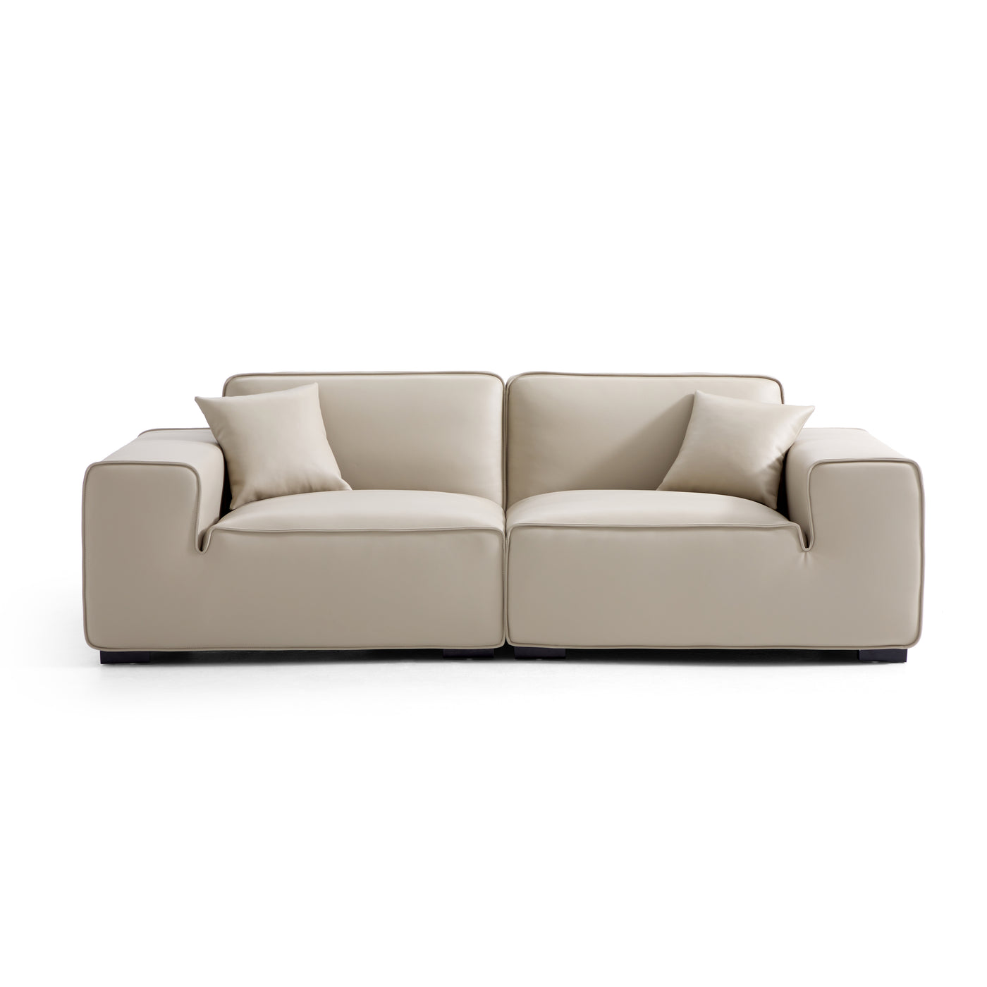 Domus Modular Khaki Leather Sofa-Beige-94.5"