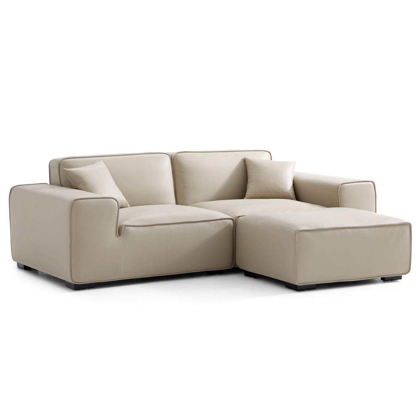 Domus Modular Khaki Leather Sofa and Ottoman-Beige-94.5"