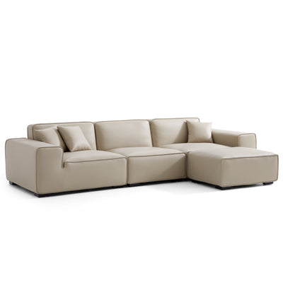 Domus Modular Khaki Leather Sofa and Ottoman-Beige-129.9"
