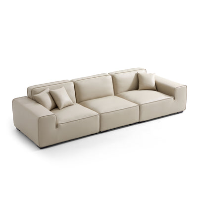 Domus Modular Khaki Leather Sofa-Beige-129.9"