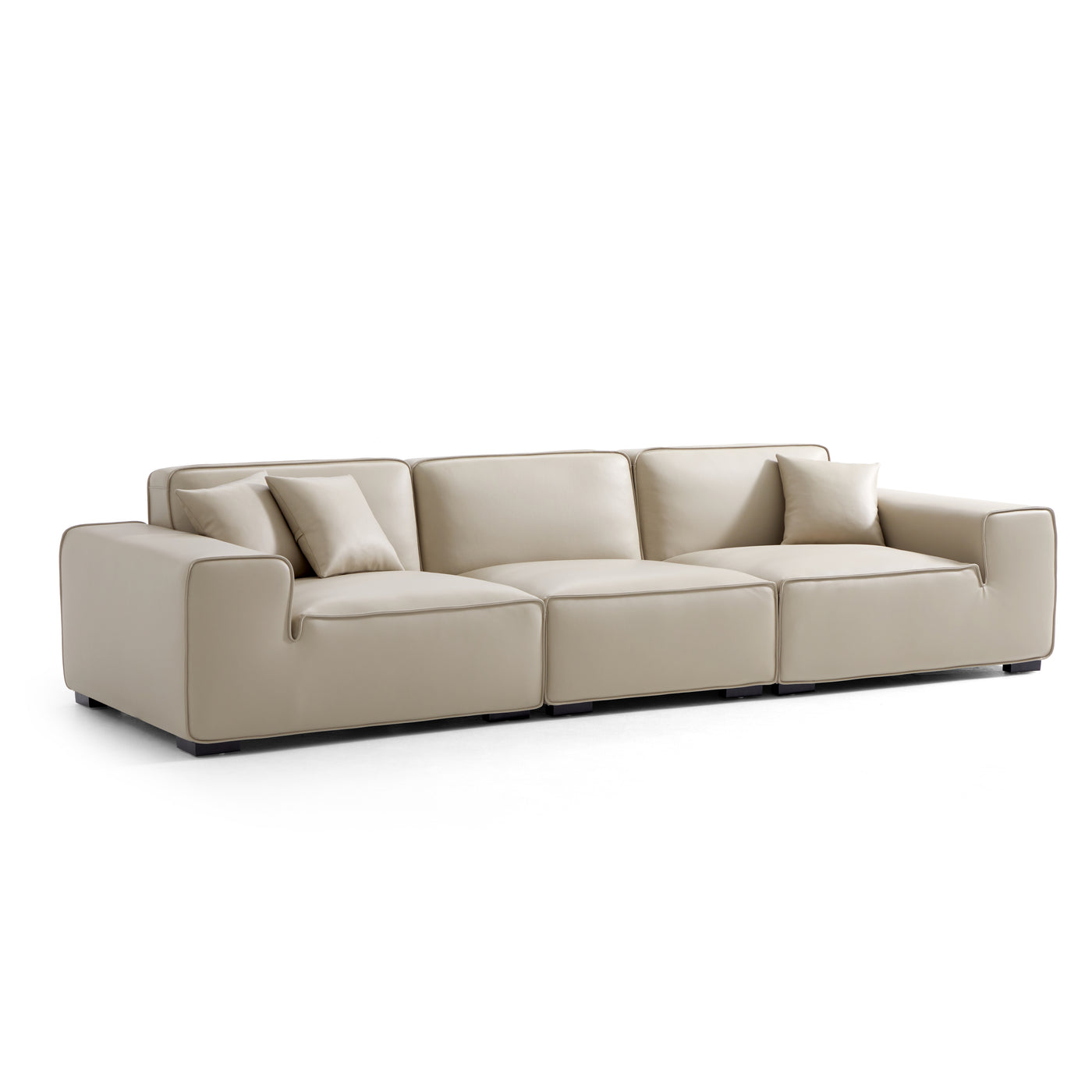 Domus Modular Khaki Leather Sofa-Beige-129.9"