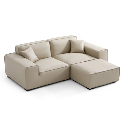 Domus Modular Dark Gray Leather Sofa and Ottoman-Beige