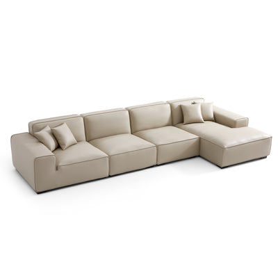 Domus Modular Black Leather Sectional Sofa-Beige-161.4"-Facing Right