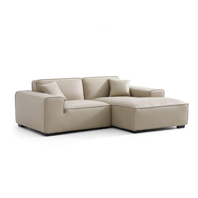 Domus Modular Black Leather Sectional Sofa-Beige-90.6"-Facing Left