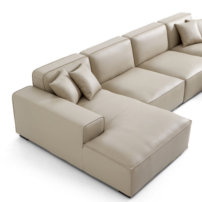 Domus Modular Khaki Leather U Shaped Sectional Sofa-Beige