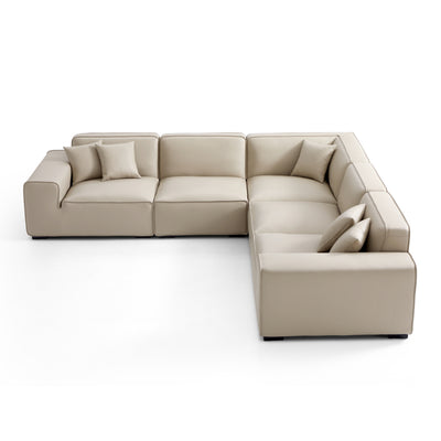 Domus Modular Khaki Leather L Shaped Sectional-Beige