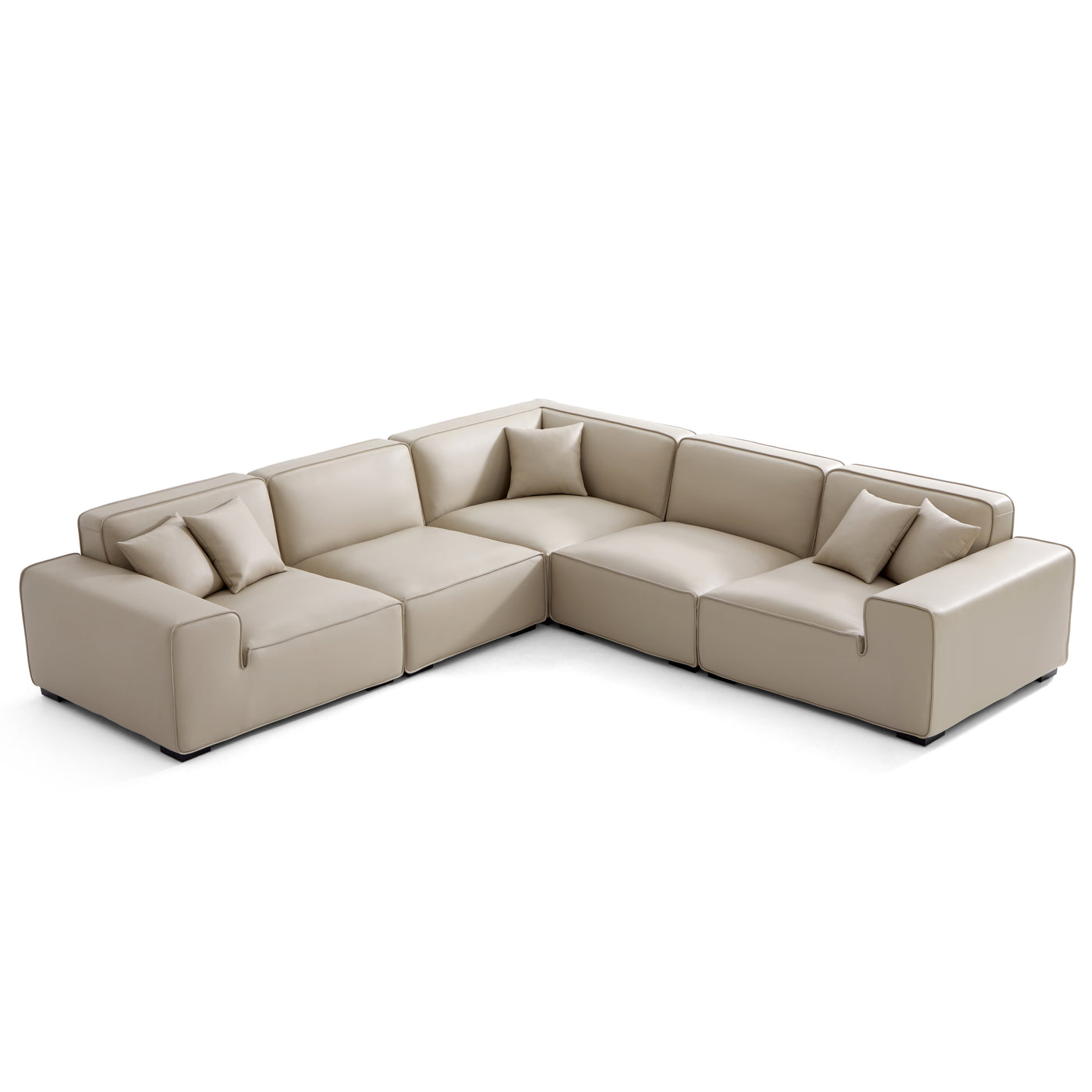 Domus Modular Khaki Leather L Shaped Sectional-Beige