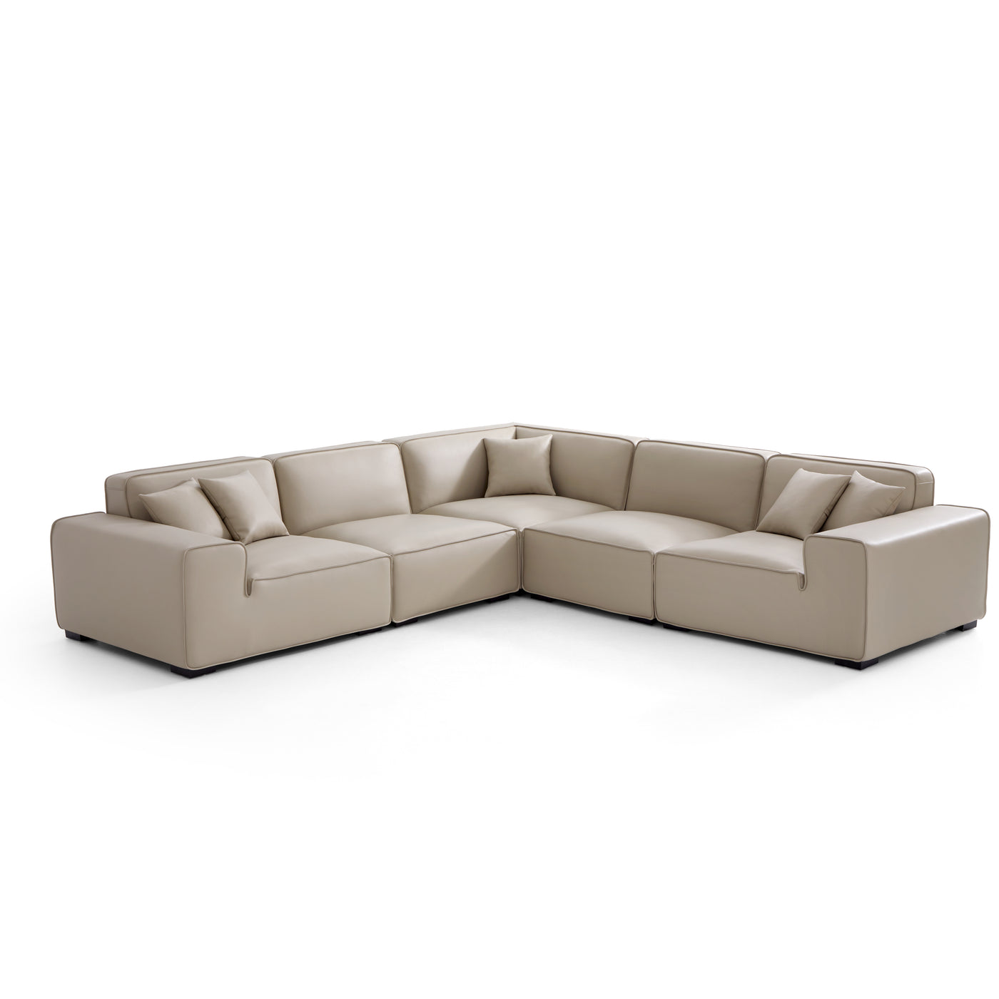 Domus Modular Khaki Leather L Shaped Sectional-Beige