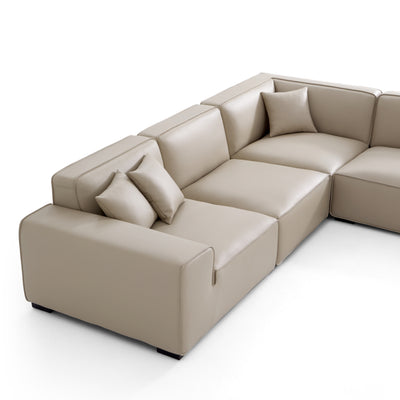 Domus Modular Khaki Leather L Shaped Sectional-Beige