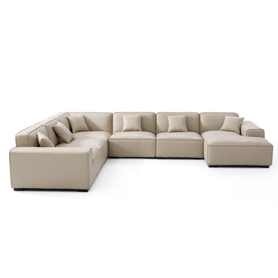 Domus Modular Black Leather U Shaped Sectional-Beige-Facing Right