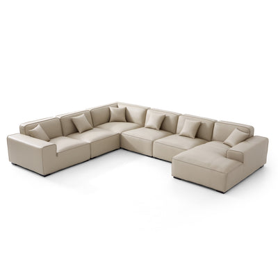 Domus Modular Dark Gray Leather U Shaped Sectional-Beige-Facing Right