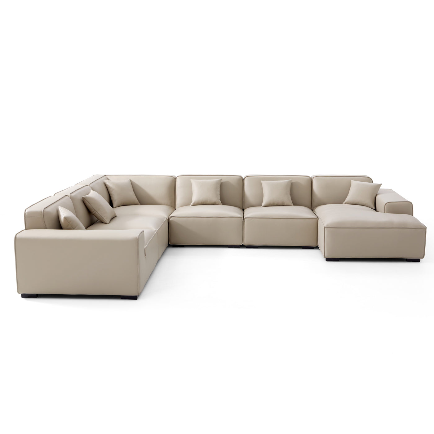 Domus Modular Dark Gray Leather U Shaped Sectional-Beige-Facing Right