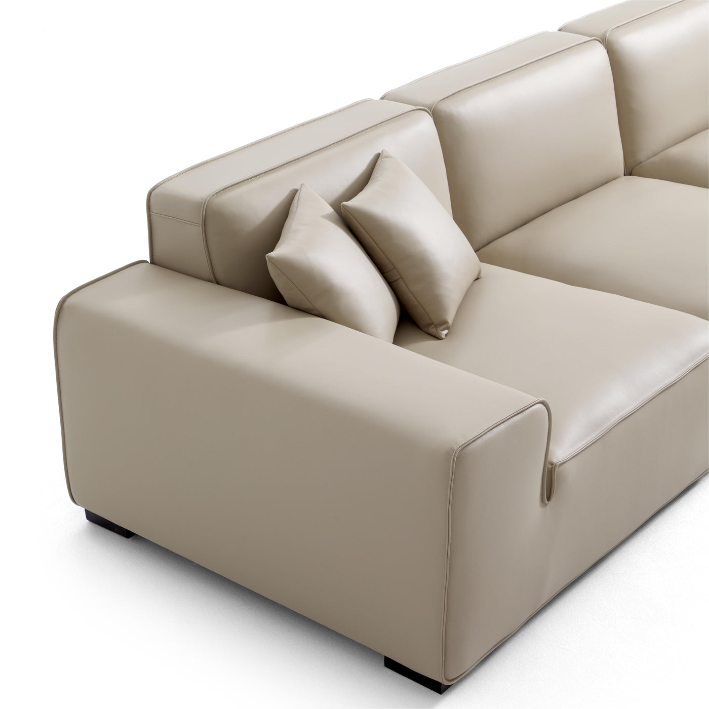 Domus Modular Khaki Leather L Shaped Sectional-Beige