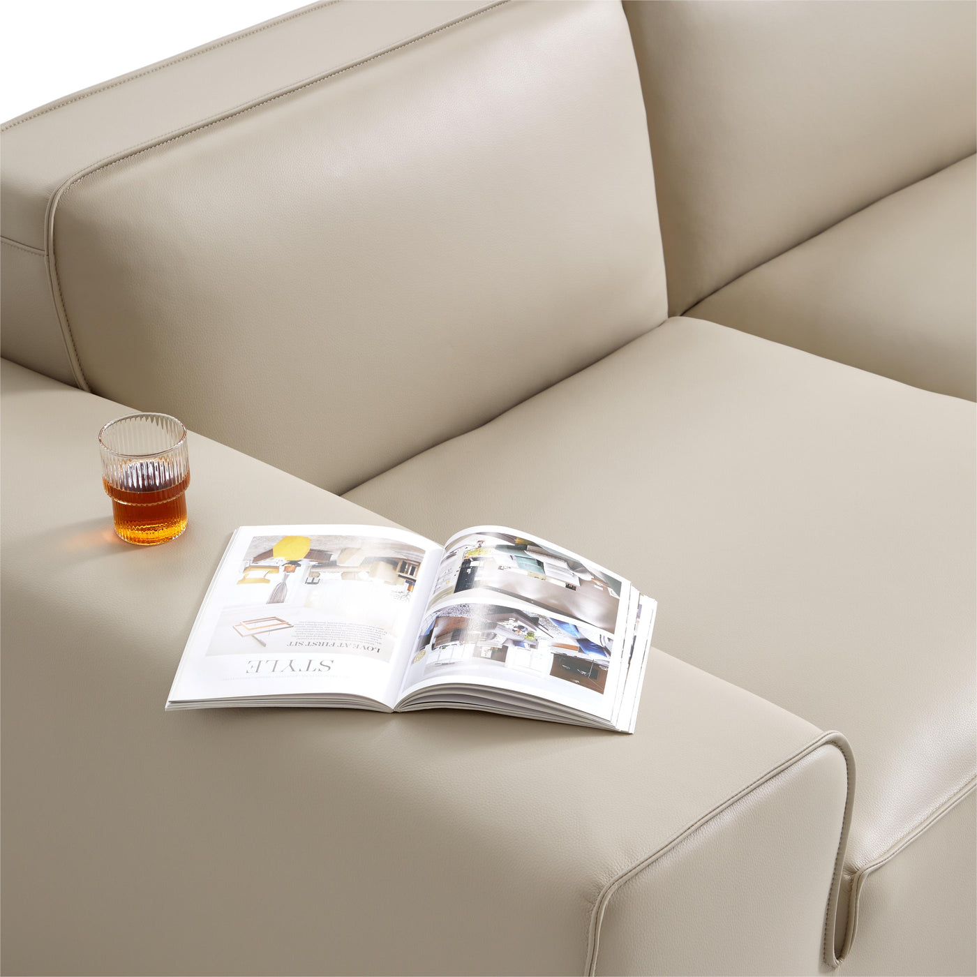 Domus Modular Dark Gray Leather Sofa-Beige