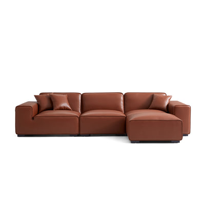 Domus Modular Brown Leather Sofa and Ottoman-Brown-129.9"