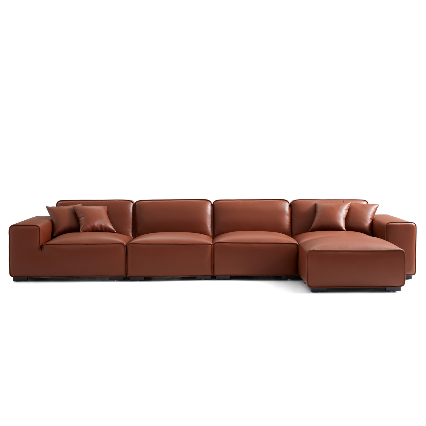 Domus Modular Brown Leather Sofa and Ottoman-hidden