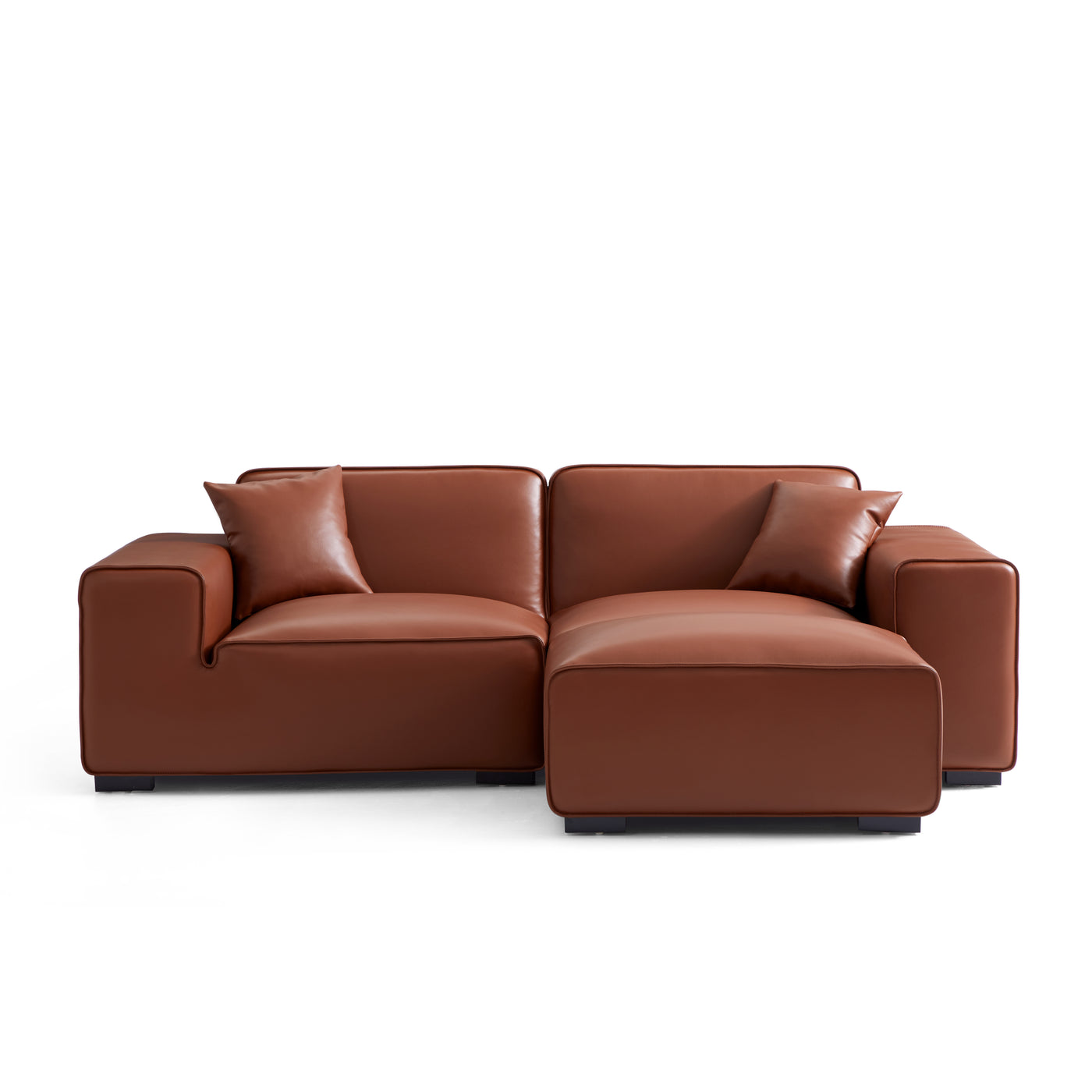 Domus Modular Brown Leather Sofa and Ottoman-Brown-94.5"