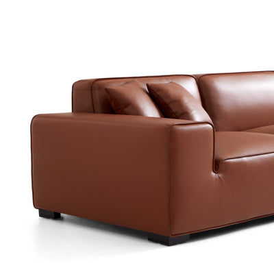 Domus Modular Brown Leather Sofa and Ottoman-Brown