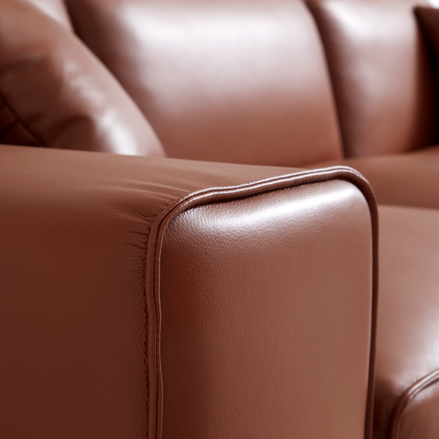 Domus Modular Brown Leather Sofa and Ottoman-Brown