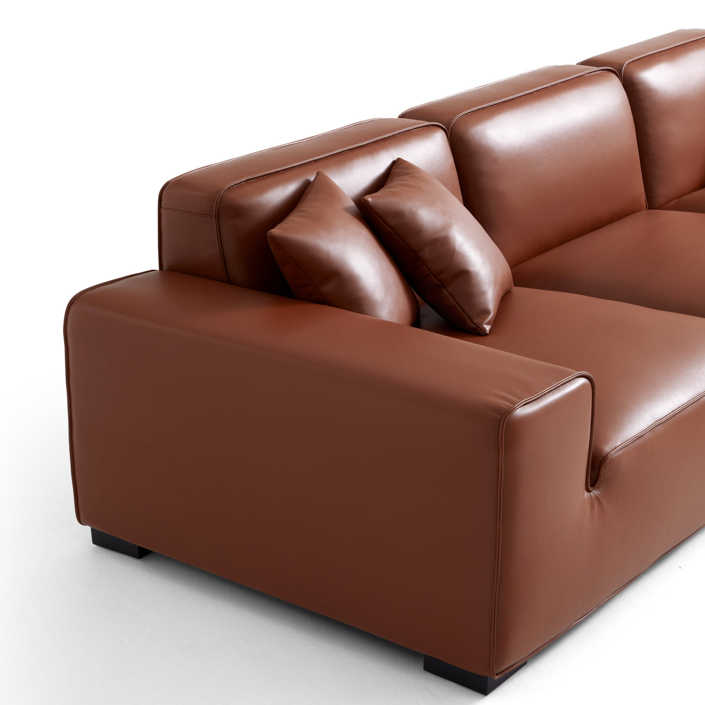 Domus Modular Brown Leather Sofa and Ottoman-Brown