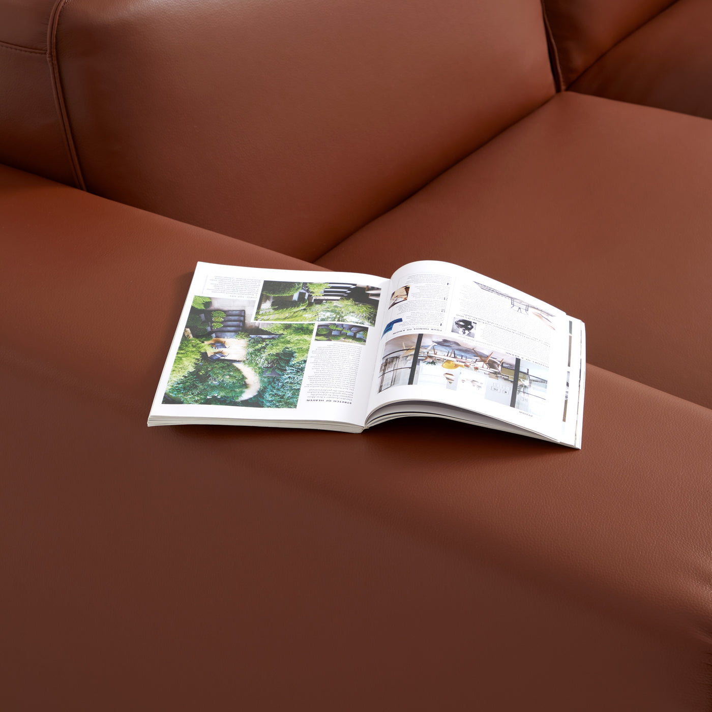 Domus Modular Brown Leather Sofa and Ottoman-Brown