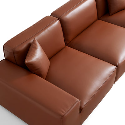 Domus Modular Brown Leather Sofa and Ottoman-Brown