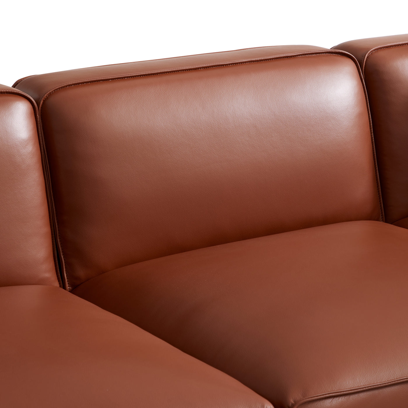 Domus Modular Brown Leather Sofa and Ottoman-Brown