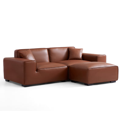 Domus Modular Brown Leather Sofa and Ottoman-Brown-94.5"