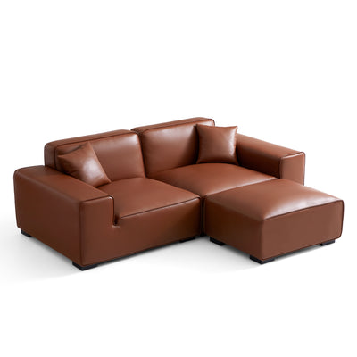 Domus Modular Brown Leather Sofa and Ottoman-Brown-94.5"