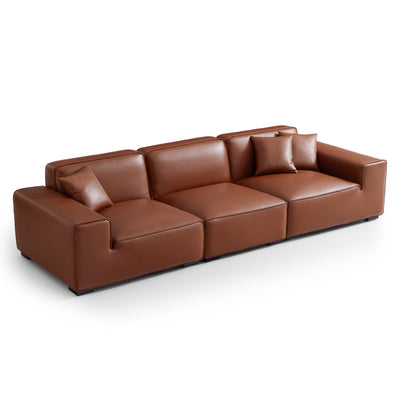 Domus Modular Brown Leather Sofa-Brown-129.9"