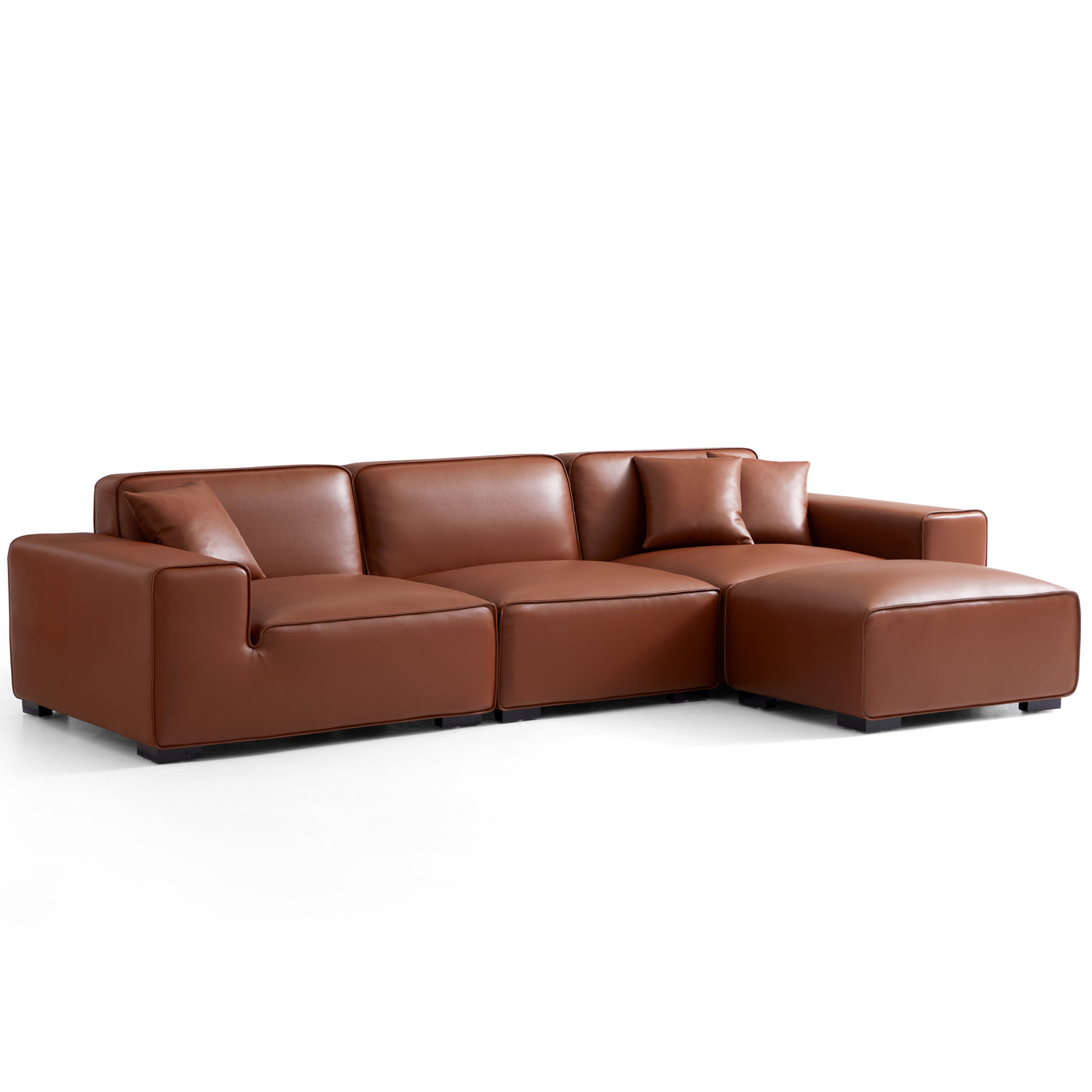 Domus Modular Brown Leather Sofa and Ottoman-Brown-129.9"