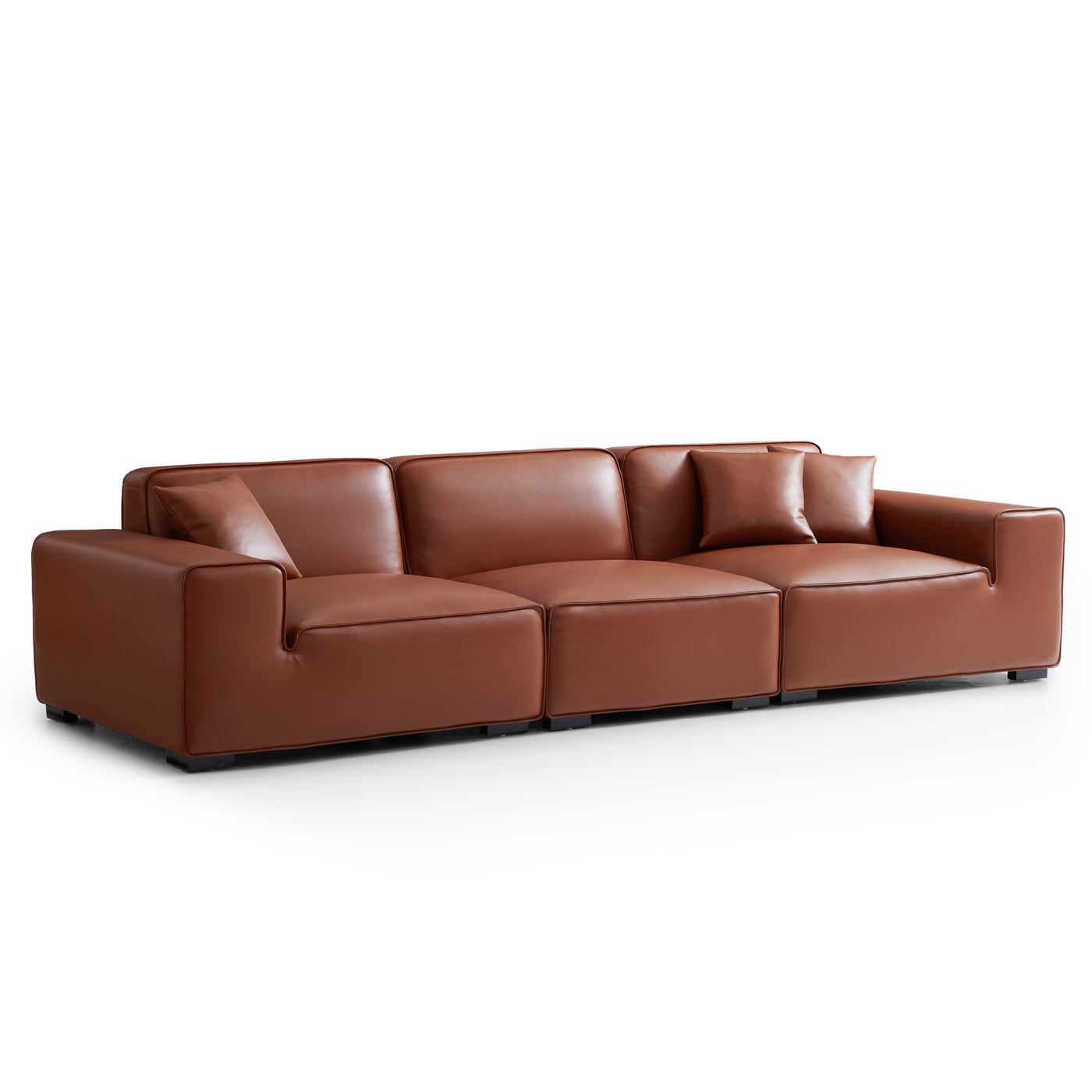 Domus Modular Brown Leather Sofa-Brown-129.9"