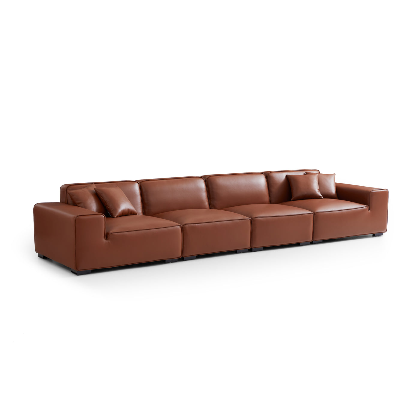 Domus Modular Brown Leather Sofa-Brown-165.3"