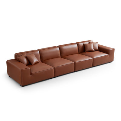 Domus Modular Brown Leather Sofa-Brown-165.3"