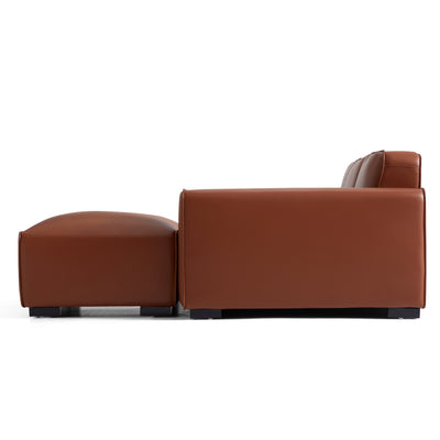 Domus Modular Brown Leather Sofa and Ottoman-Brown