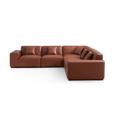 Domus Modular Brown Leather L Shaped Sectional-Brown