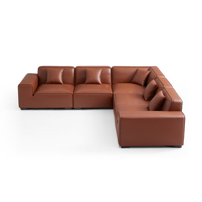 Domus Modular Brown Leather L Shaped Sectional-Brown