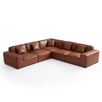 Domus Modular Brown Leather L Shaped Sectional-hidden