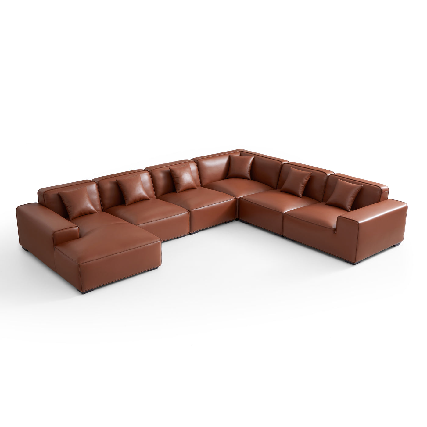 Domus Modular Brown Leather U Shaped Sectional-Brown-Facing Left