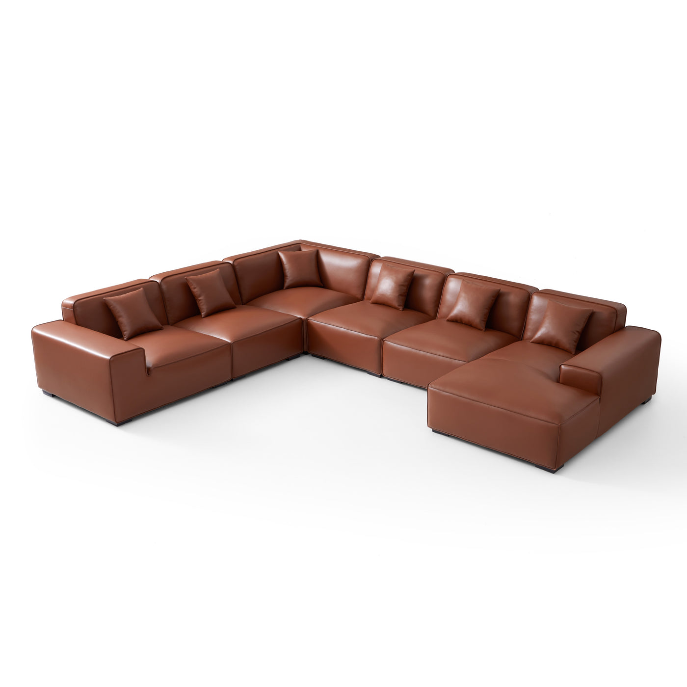 Domus Modular Brown Leather U Shaped Sectional-Brown-Facing Right