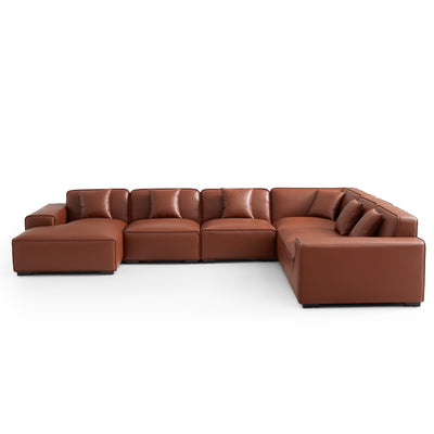 Domus Modular Brown Leather U Shaped Sectional-Brown-Facing Left