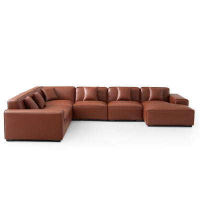 Domus Modular Brown Leather U Shaped Sectional-Brown-Facing Right