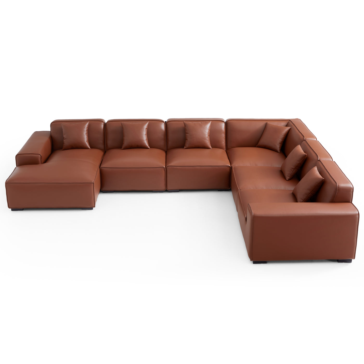 Domus Modular Brown Leather U Shaped Sectional-Brown-Facing Left