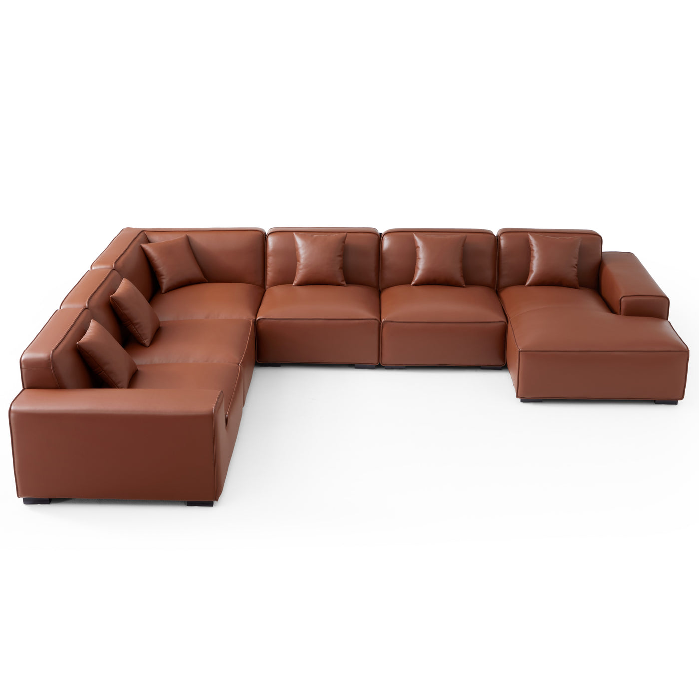 Domus Modular Brown Leather U Shaped Sectional-Brown-Facing Right