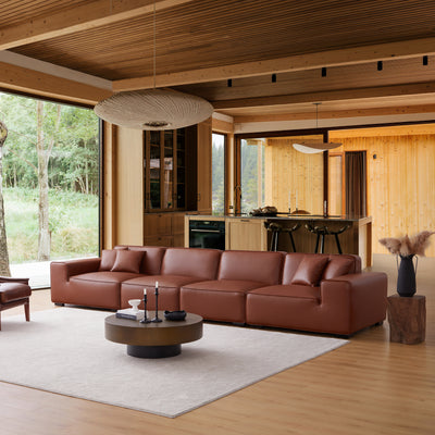 Domus Modular Brown Leather Sofa-Brown