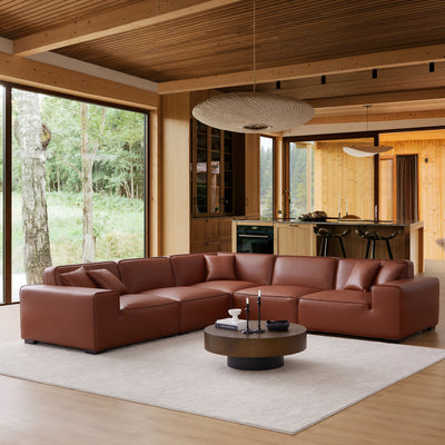 Domus Modular Brown Leather L Shaped Sectional-Brown